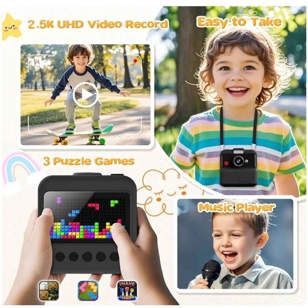 CAMCLID Kids Camera Instant Print, 3,0 Inch/48MP Instant Camera for Kids(Black)